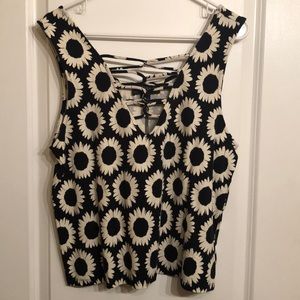 B&W Lace Up Floral Tank